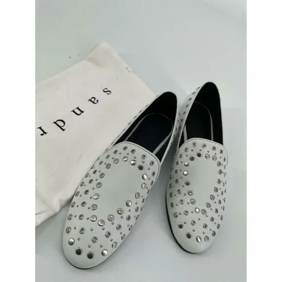 NEW Sandro Bary Studded Leather Loafers white 8 white - Picture 6 of 14
